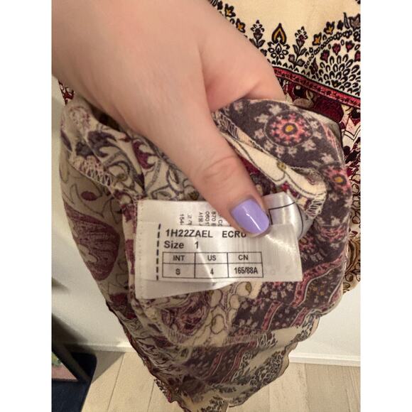 ba&sh Dress Womens Small Zael Paisley Short Sleeve Midi Ecru V-Neck NWT - Picture 8 of 12